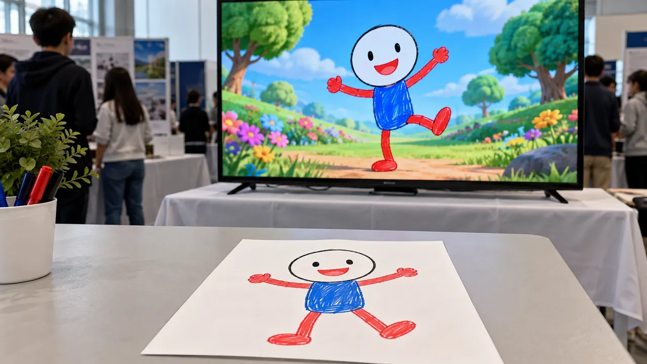 Desenho feito no papel ganhando vida na TV