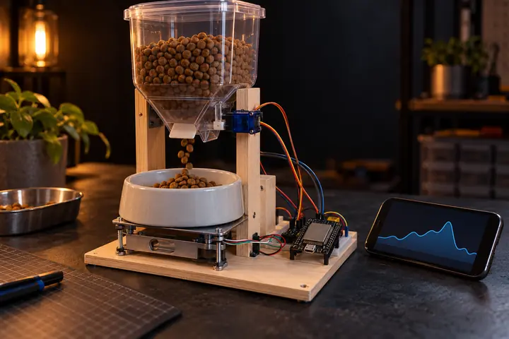 Comedouro automático de pet montado com ESP32
